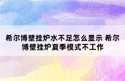 希尔博壁挂炉水不足怎么显示 希尔博壁挂炉夏季模式不工作